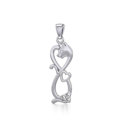 Infinity Cat with Heart and Celtic Trinity Knot Silver Pendant TPD5279