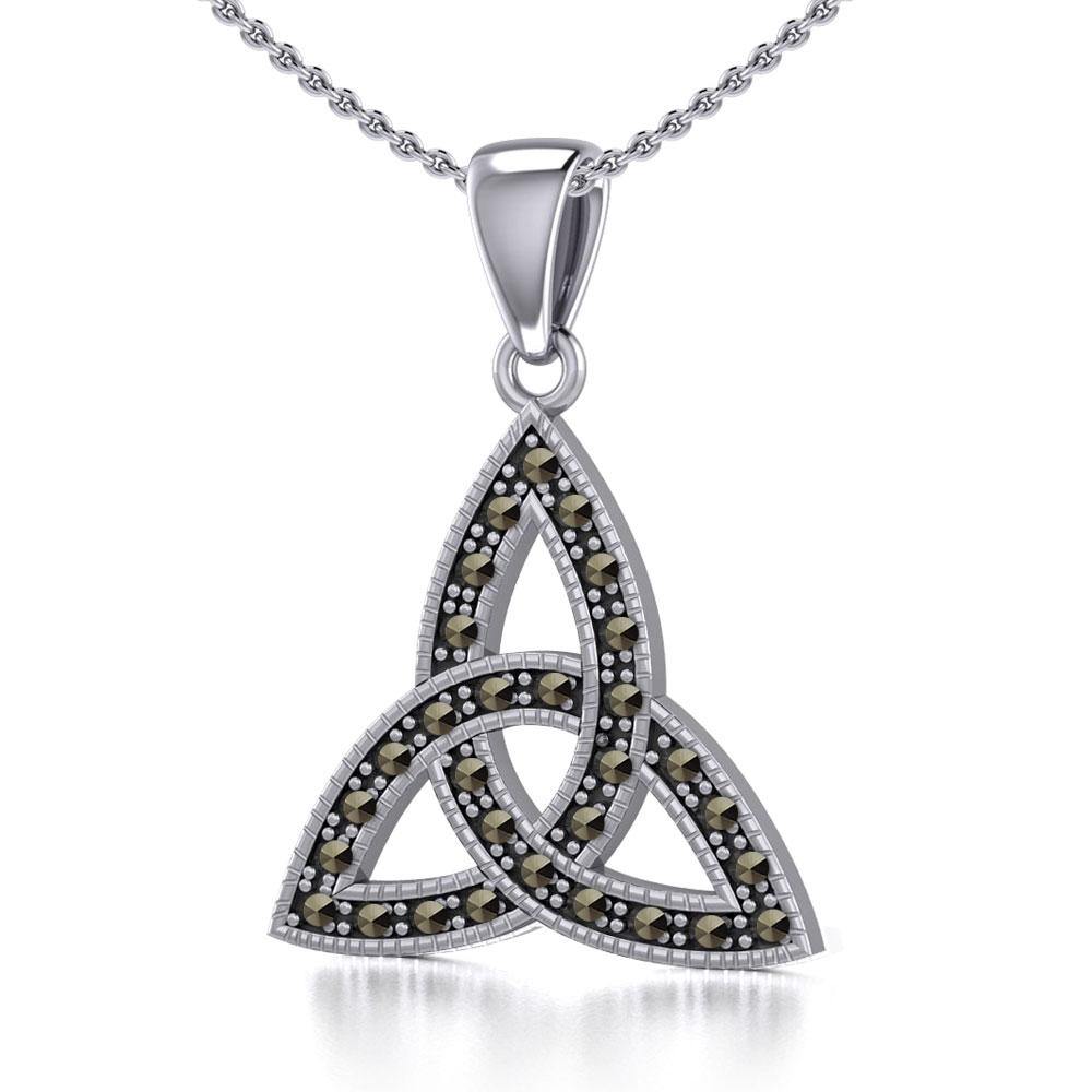 Sterling Silver Celtic Trinity Knot Pendant with Marcasite TPD5318