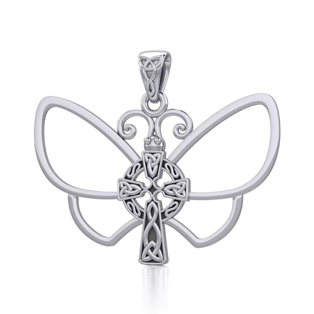 Sterling Silver Butterfly with Celtic Cross Pendant TPD5319