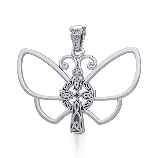 Sterling Silver Butterfly with Celtic Cross Pendant TPD5319