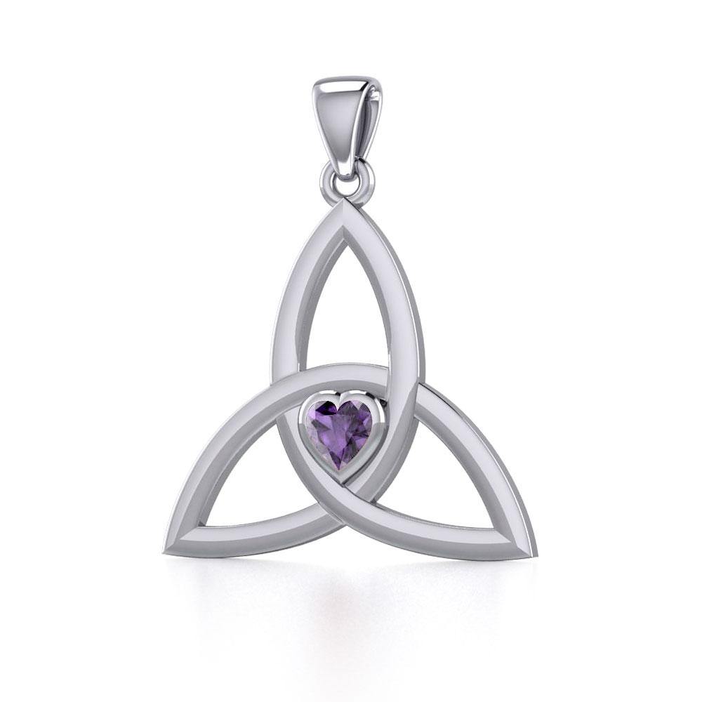 The Celtic Trinity Knot Silver Pendant with Heart Gemstone TPD5342