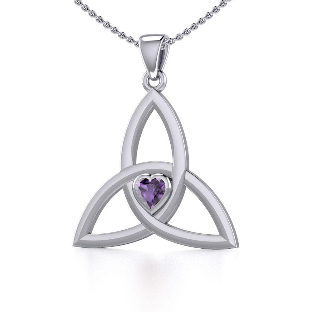 The Celtic Trinity Knot Silver Pendant with Heart Gemstone TPD5342