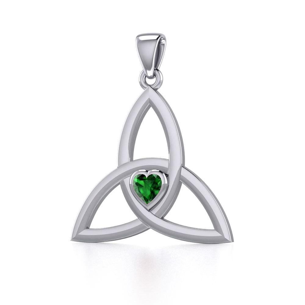 The Celtic Trinity Knot Silver Pendant with Heart Gemstone TPD5342