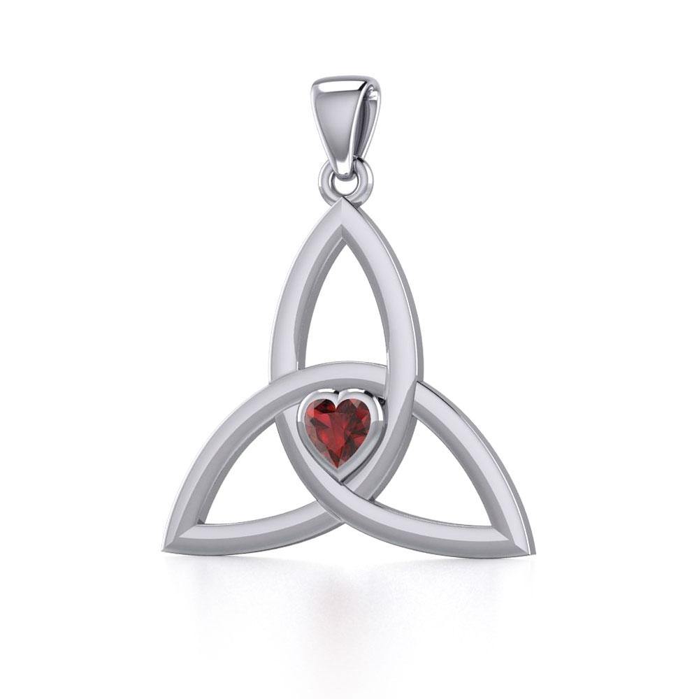 The Celtic Trinity Knot Silver Pendant with Heart Gemstone TPD5342