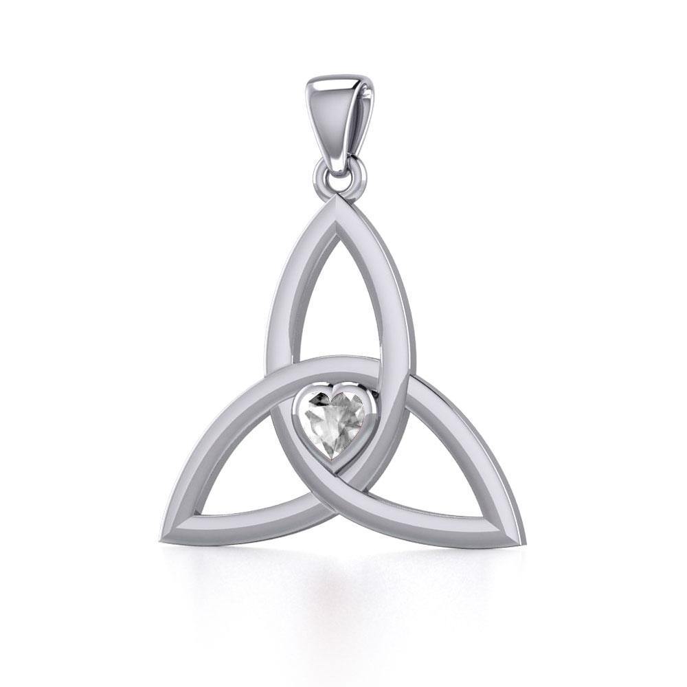 The Celtic Trinity Knot Silver Pendant with Heart Gemstone TPD5342