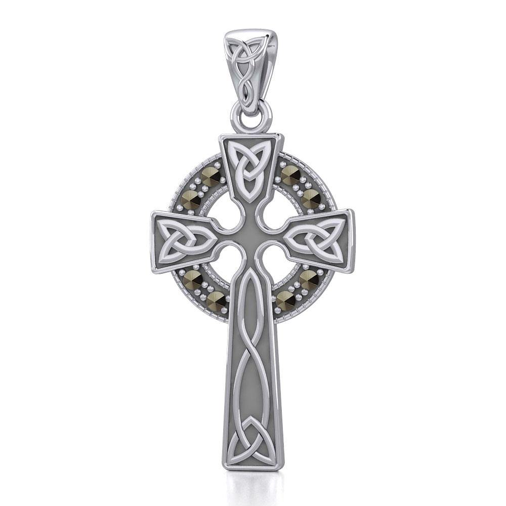 Celtic Cross Sterling Silver Pendant with Marcasite TPD5346