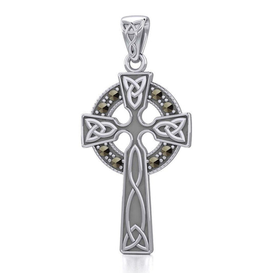 Celtic Cross Sterling Silver Pendant with Marcasite TPD5346