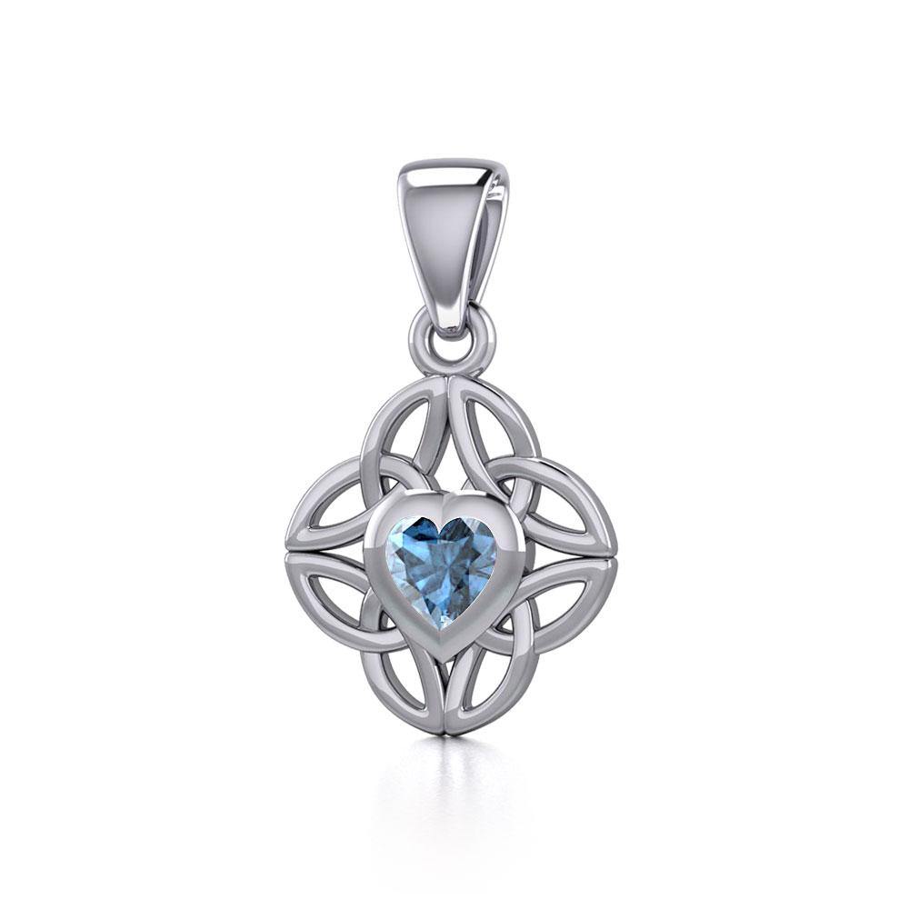 Celtic Knotwork Silver Pendant with Heart Gemstone TPD5353