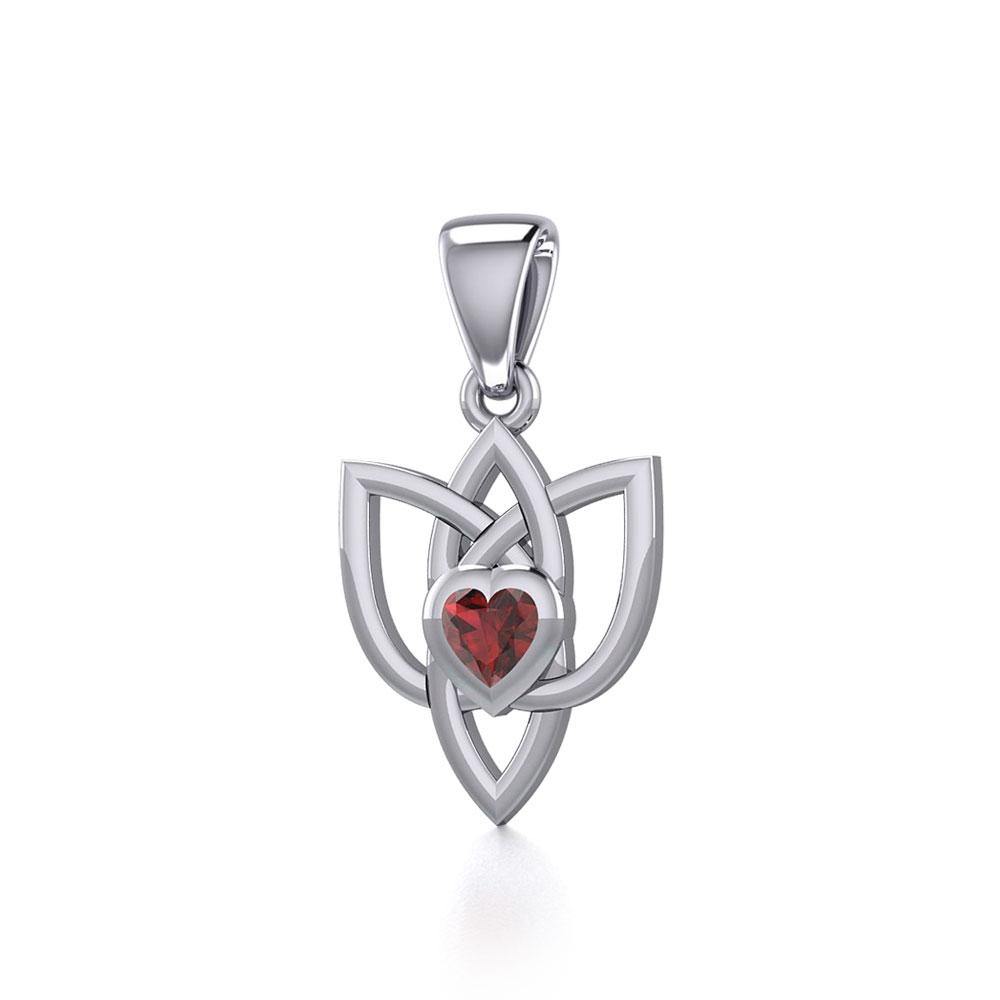 Celtic Knotwork Silver Pendant with Heart Gemstone TPD5354