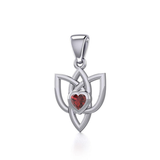 Celtic Knotwork Silver Pendant with Heart Gemstone TPD5354