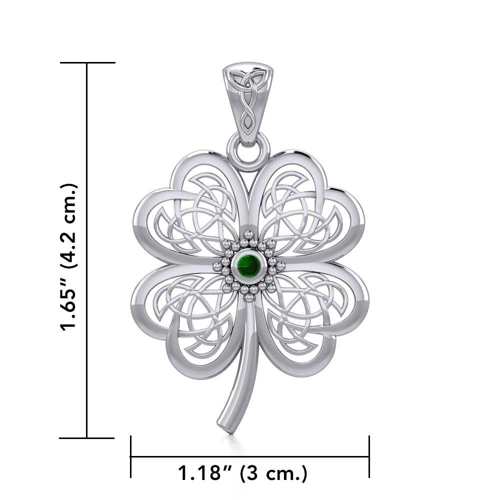 Lucky Celtic Four Leaf Clover Silver Pendant with Gemstone TPD5373