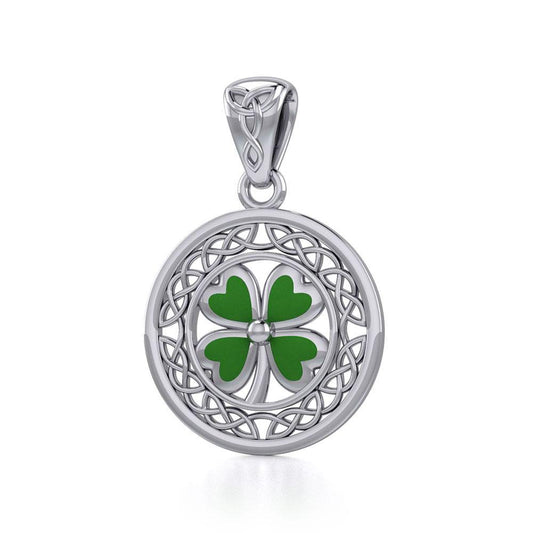 Lucky Celtic Four Leaf Clover Silver Pendant with Enamel TPD5374