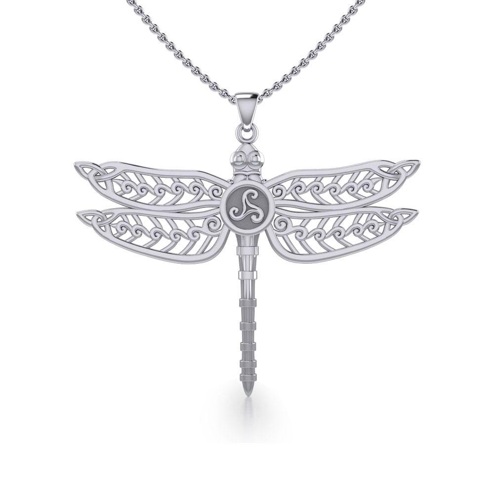The Celtic Dragonfly with Triskele Sterling Silver Pendant TPD5385