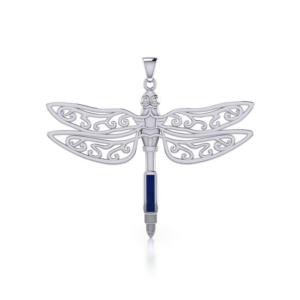 The Celtic Dragonfly with Inlay Stone Sterling Silver Pendant TPD5388
