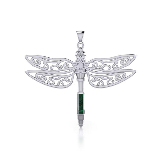 The Celtic Dragonfly with Inlay Stone Sterling Silver Pendant TPD5388