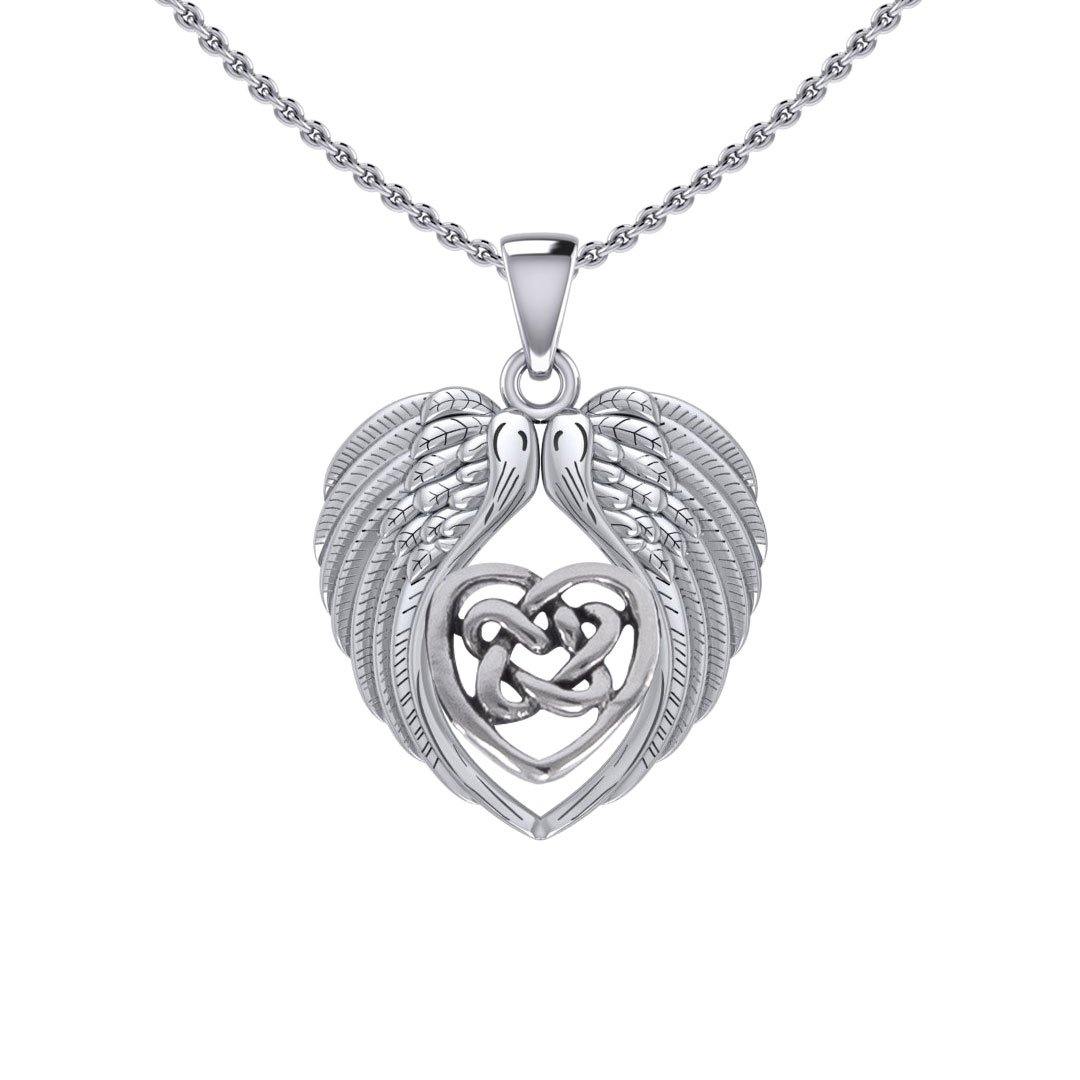 Feel the Tranquil in Angels Wings Silver Pendant with Celtic Heart TPD5458