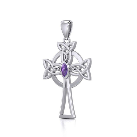Sterling Silver Celtic Cross Pendant with Marquise Gemstone TPD5639