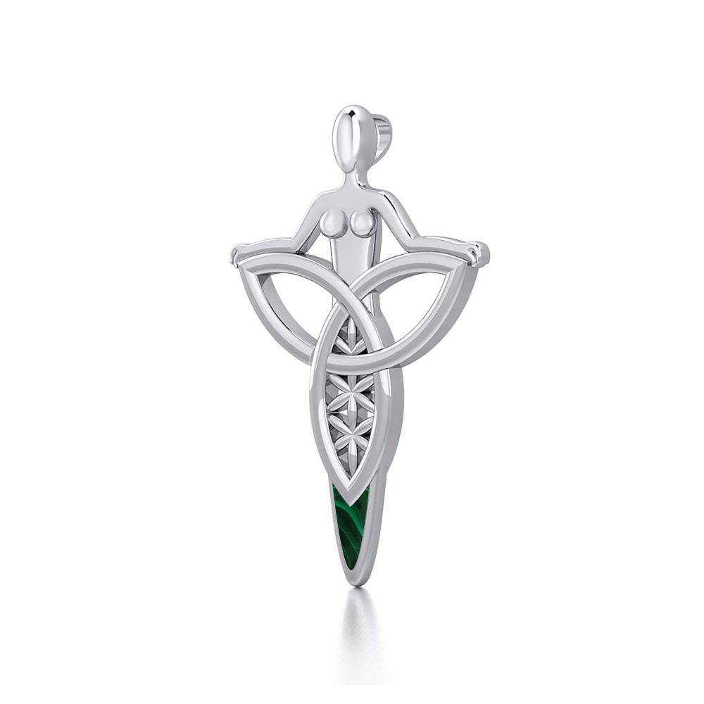 Celtic Trinity Knot Goddess Silver Pendant with Inlay TPD5654