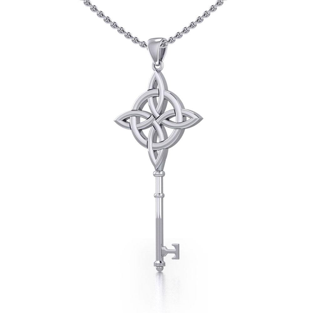 Celtic Four Point Knot Spiritual Enchantment Key Silver Pendant TPD5675