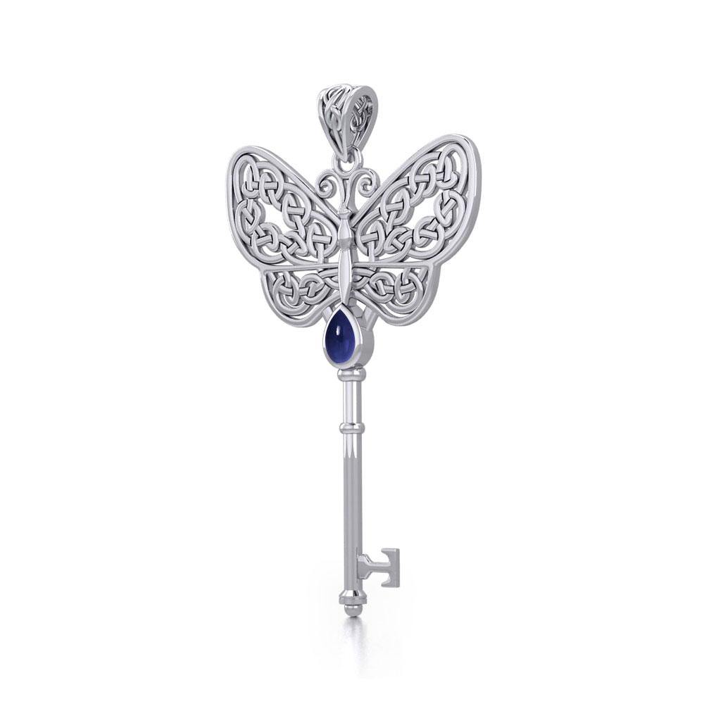 Celtic Butterfly Spiritual Enchantment Key Silver Pendant with Gem TPD5686
