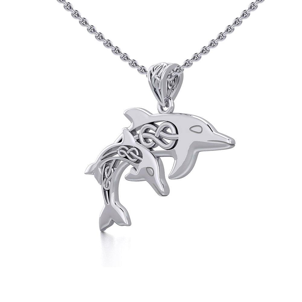 Celtic Double Dolphins Silver Pendant TPD5692