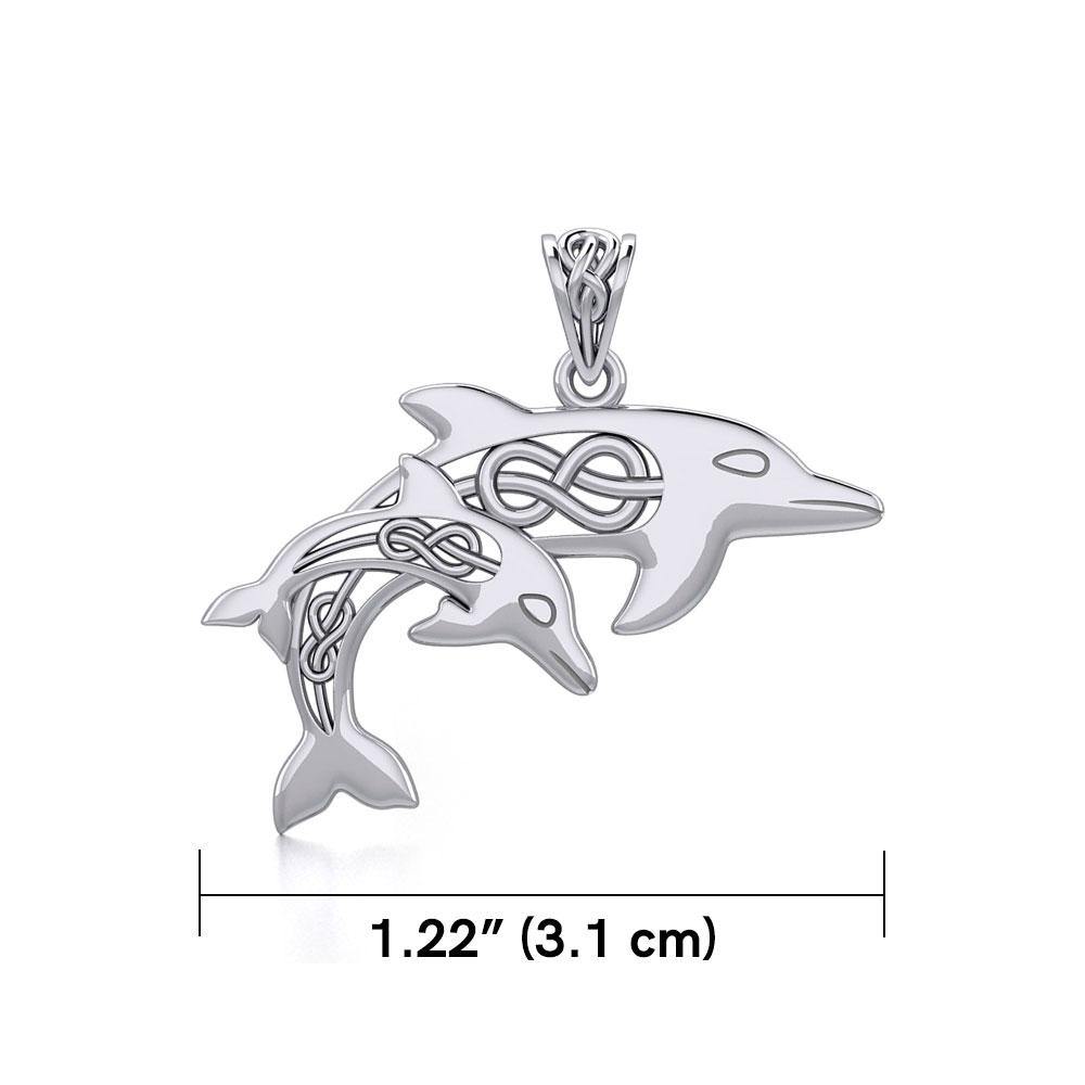 Celtic Double Dolphins Silver Pendant TPD5692