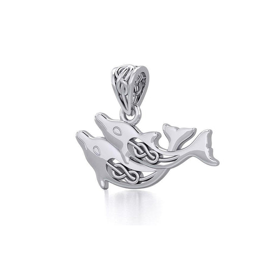 Celtic Joyful Dolphins Silver Pendant TPD5693