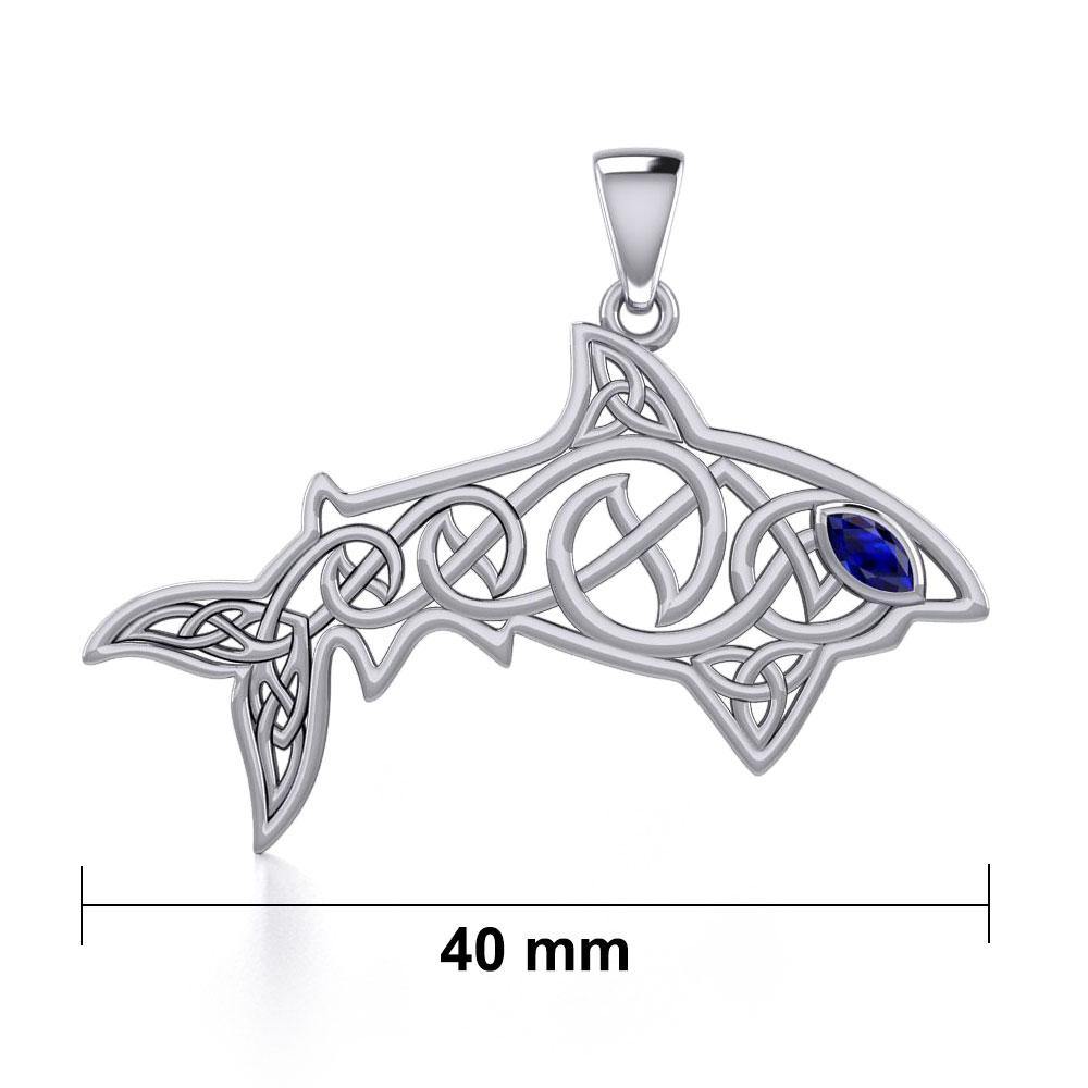 Celtic Knotwork Shark Silver Pendant with Gemstone TPD5706