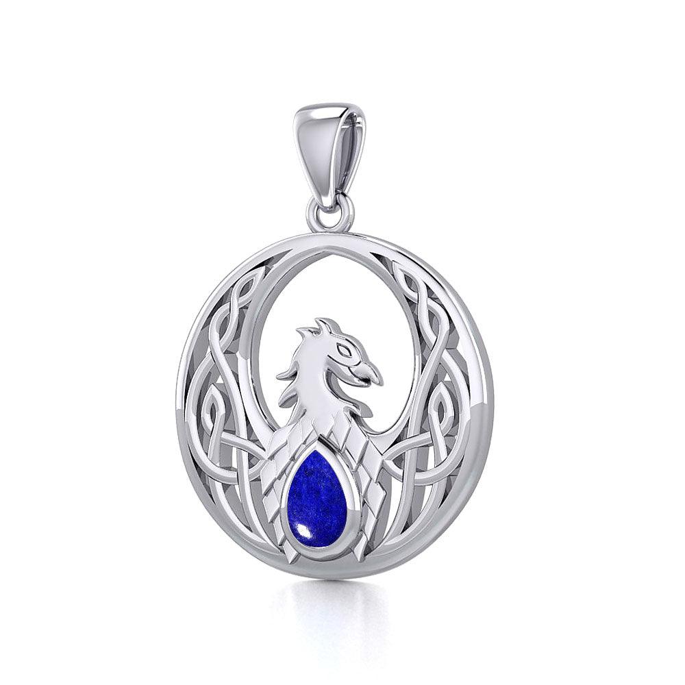 Rise with Resilience: Celtic Phoenix Sterling Silver Pendant with Gemstone TPD5719 | Embrace the Rebirth of Your Spirit