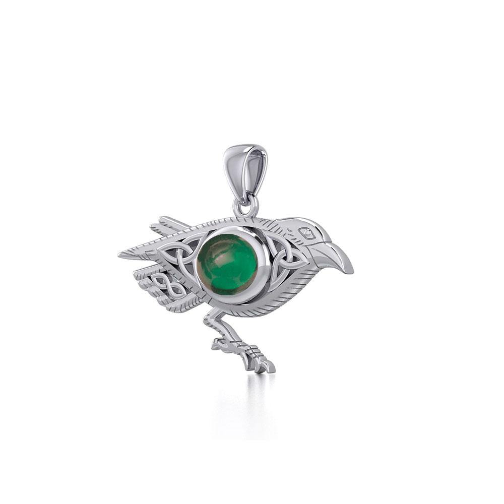 Celtic Raven Silver Pendant with Gemstone TPD5728