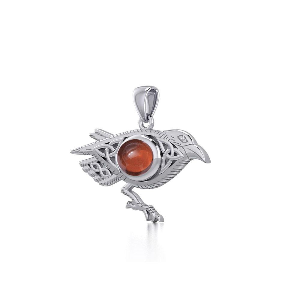 Celtic Raven Silver Pendant with Gemstone TPD5728