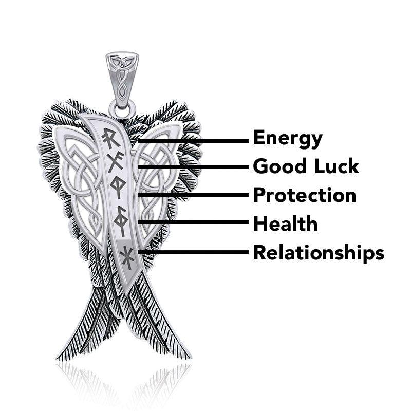Celtic Angel Wings with Rune Symbols silver Pendant TPD5735