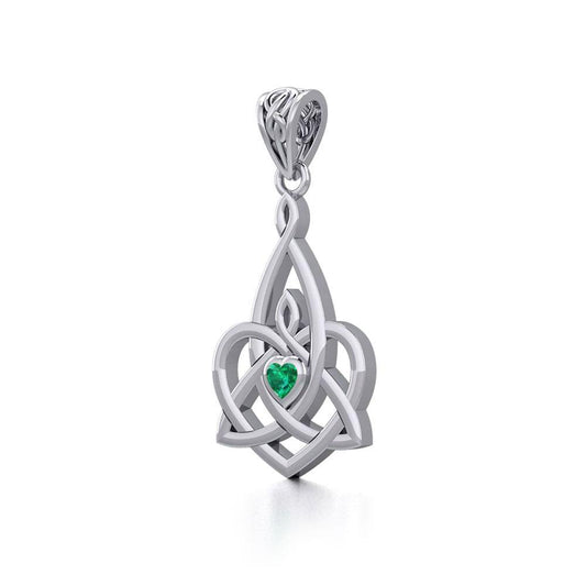 Celtic Motherhood Triquetra or Trinity Heart Silver Pendant With Gem TPD5784