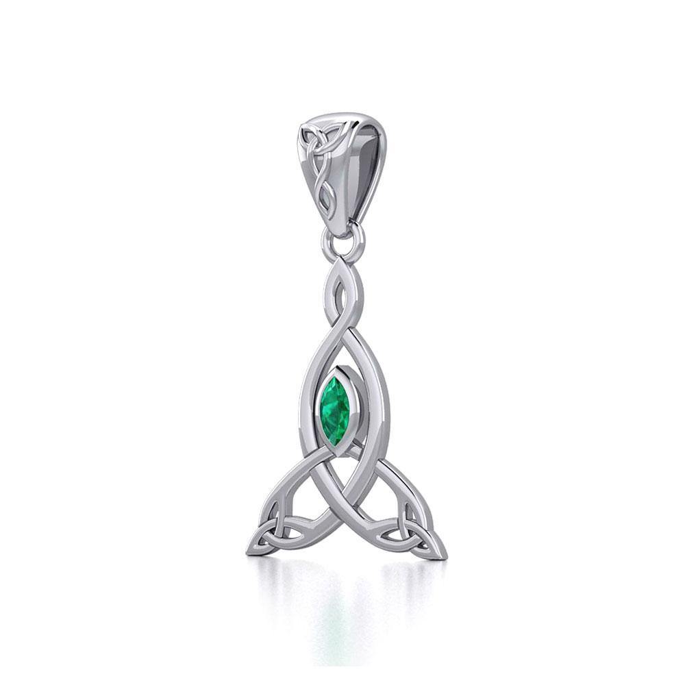 Celtic Motherhood Triquetra or Trinity Knot Silver Pendant With Gem TPD5785