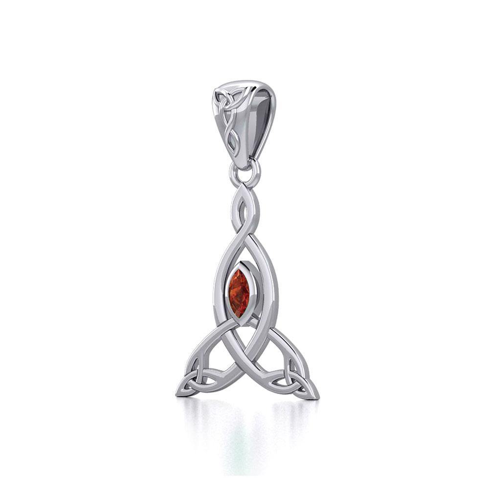 Celtic Motherhood Triquetra or Trinity Knot Silver Pendant With Gem TPD5785