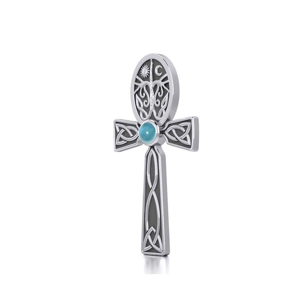 Celtic Ankh Tree of Life Silver Pendant with Gem TPD5813