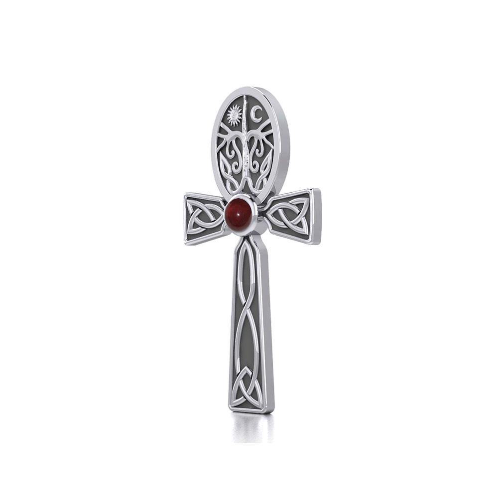 Celtic Ankh Tree of Life Silver Pendant with Gem TPD5813