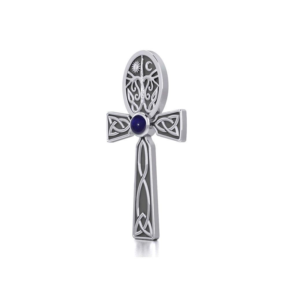 Celtic Ankh Tree of Life Silver Pendant with Gem TPD5813