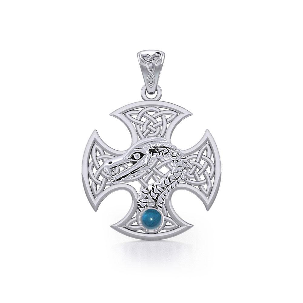 Dragon with Celtic Cross Silver Pendant TPD5818