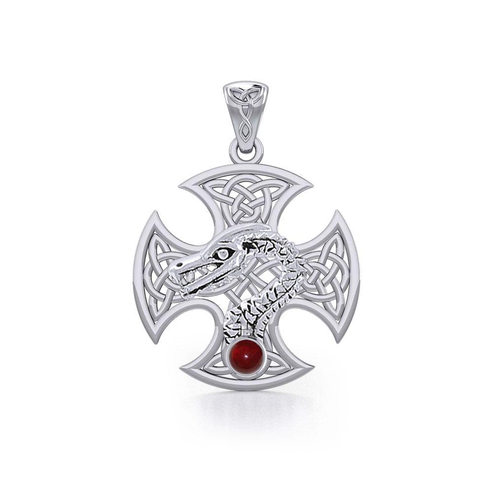 Dragon with Celtic Cross Silver Pendant TPD5818