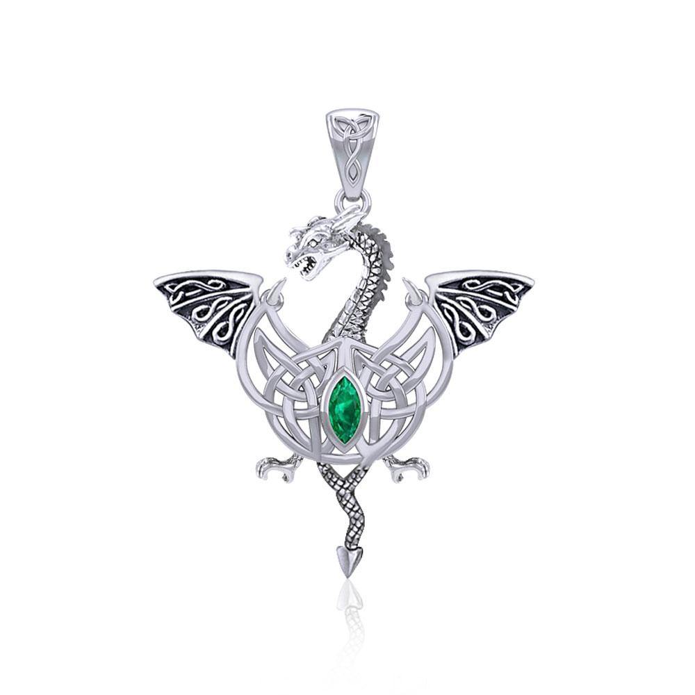Flying Dragon with Celtic Knot Silver Pendant TPD5823