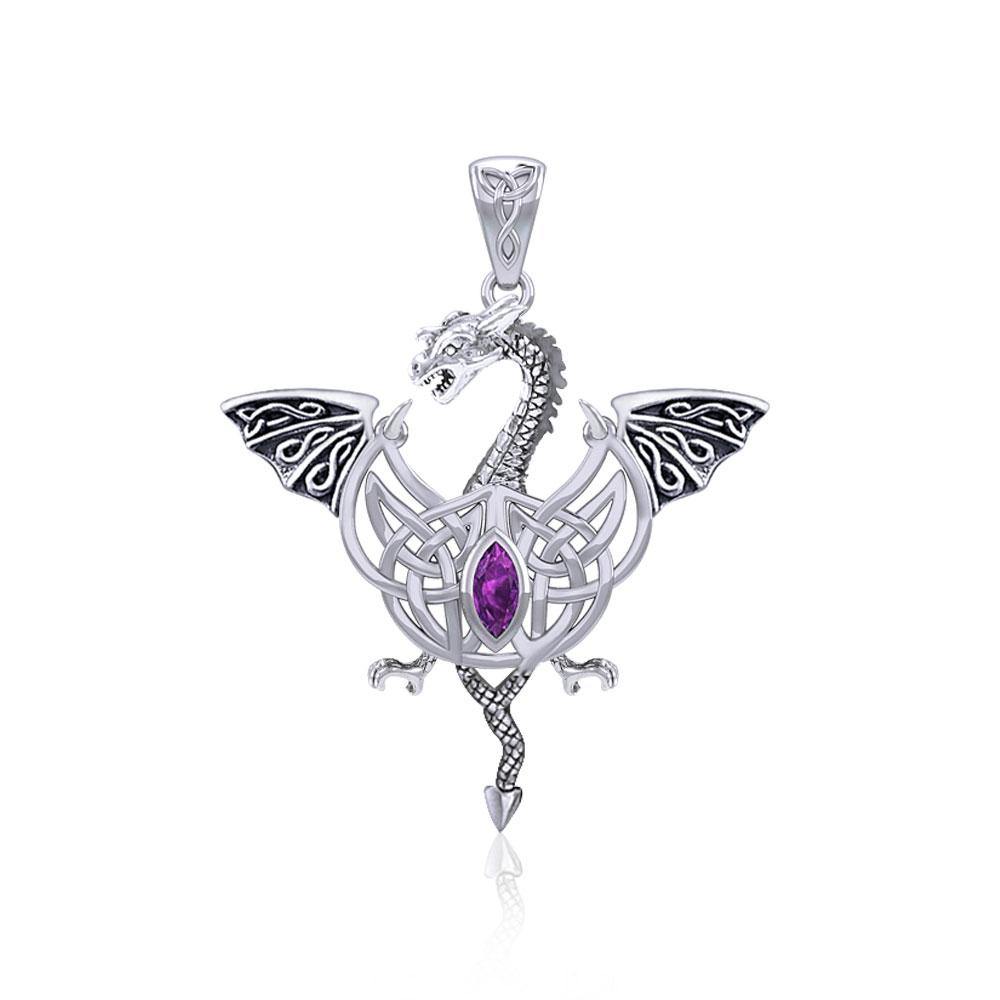 Flying Dragon with Celtic Knot Silver Pendant TPD5823
