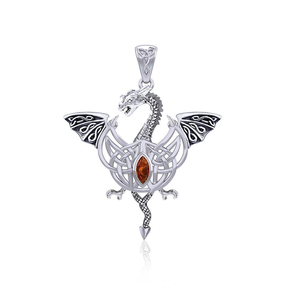 Flying Dragon with Celtic Knot Silver Pendant TPD5823