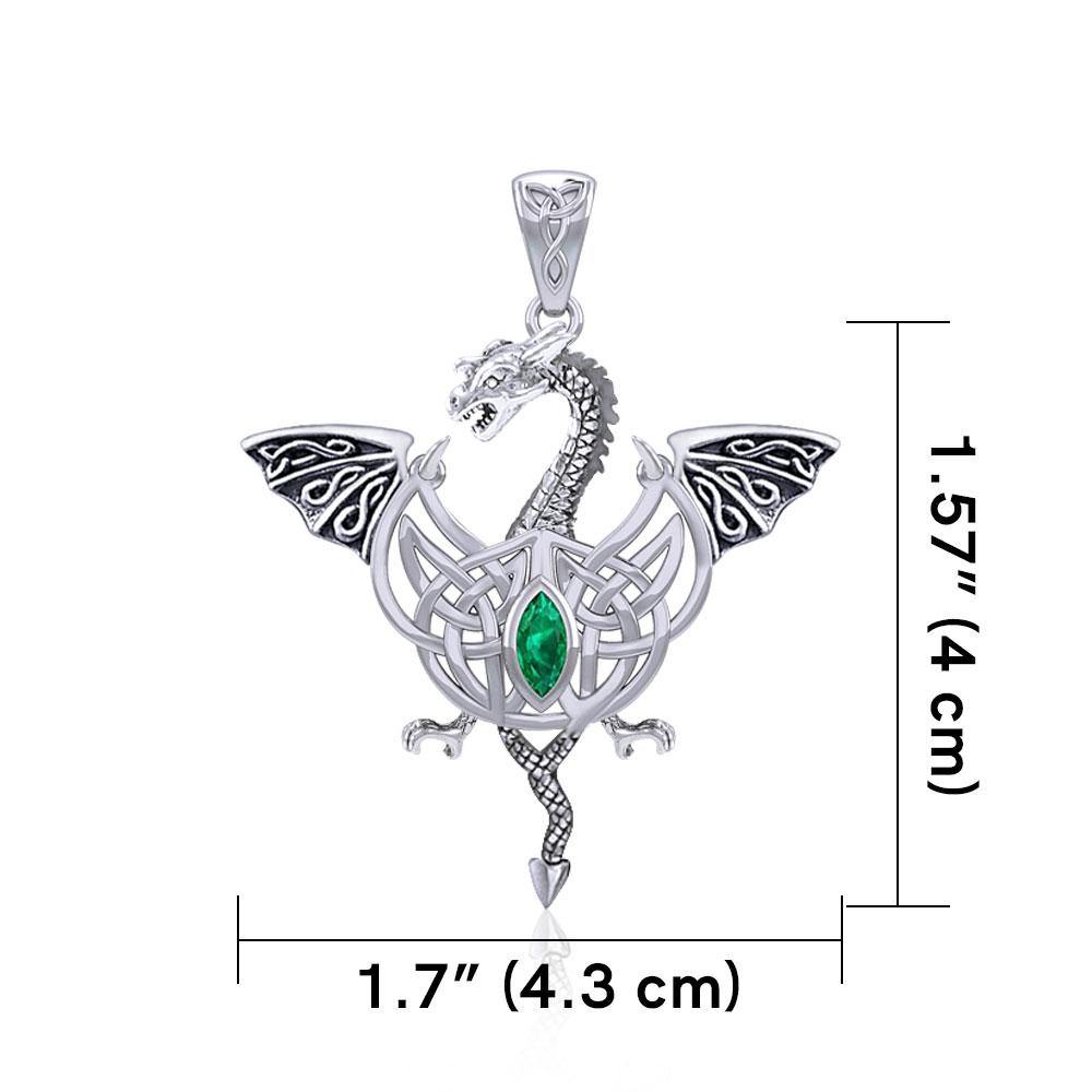 Flying Dragon with Celtic Knot Silver Pendant TPD5823