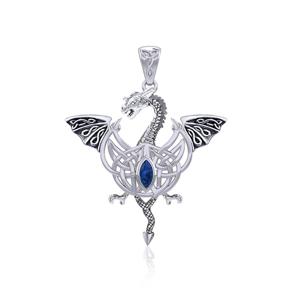 Flying Dragon with Celtic Knot Silver Pendant TPD5823