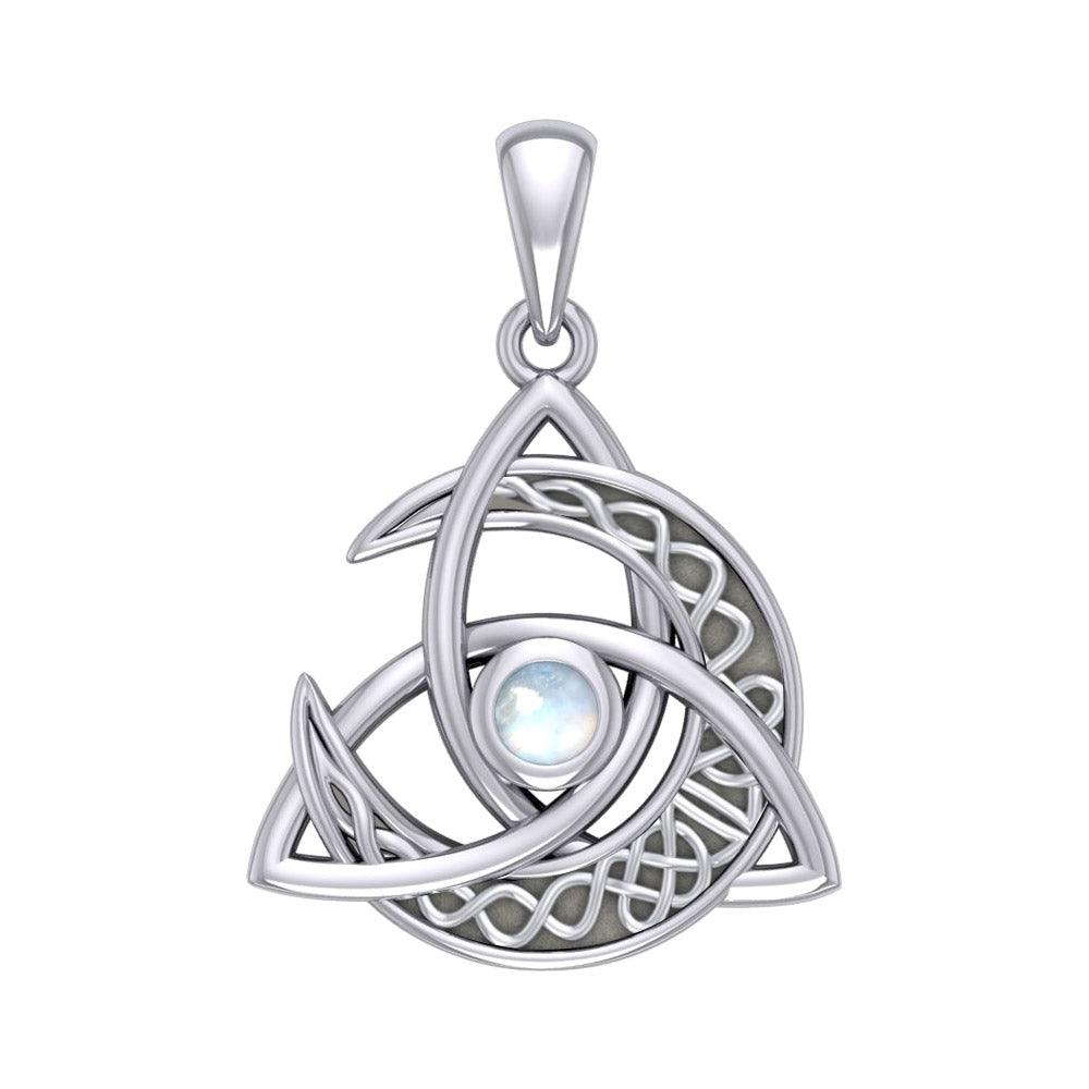 Trinity Knot with Celtic Crescent Moon Silver Pendant with Gemstone TPD6079