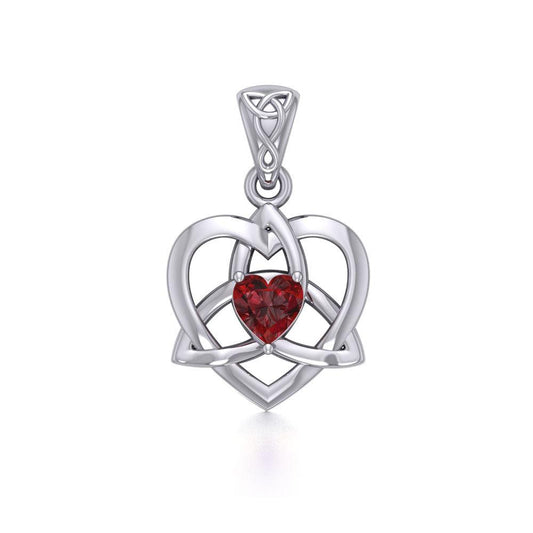 The Small Celtic Trinity Heart Sterling Silver Pendant with Gemstone TPD5913