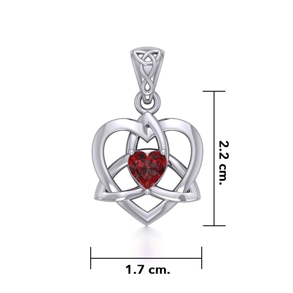 The Small Celtic Trinity Heart Sterling Silver Pendant with Gemstone TPD5913