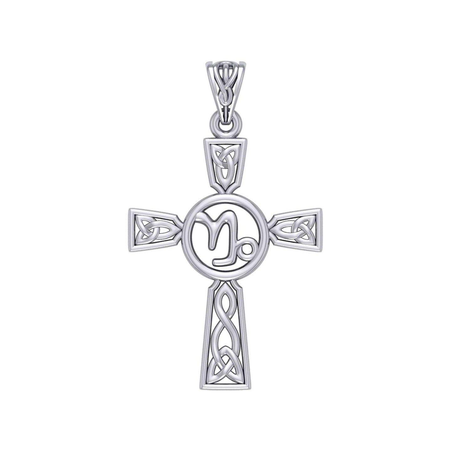 Celtic Cross Capricorn Astrology Zodiac Sign Silver Pendant TPD5945