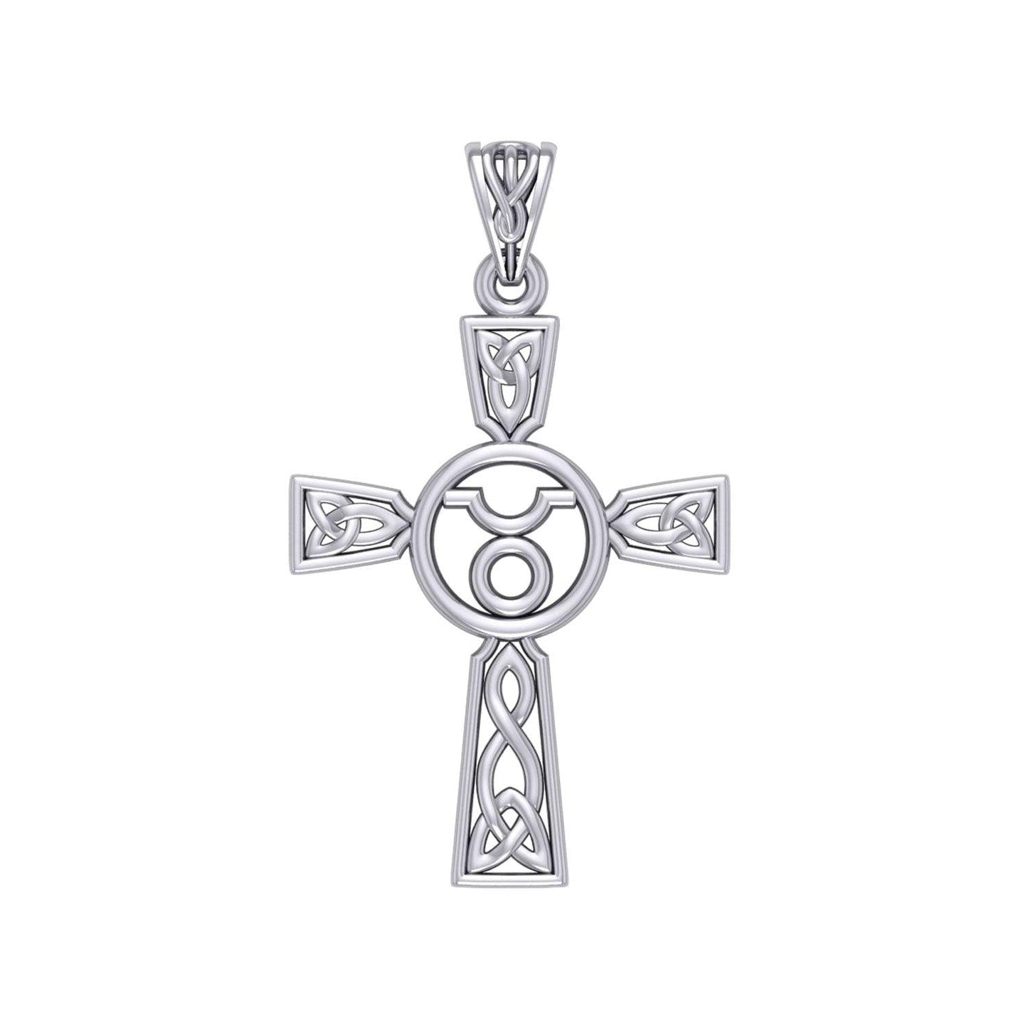 Celtic Cross Taurus Astrology Zodiac Sign Silver Pendant TPD5949